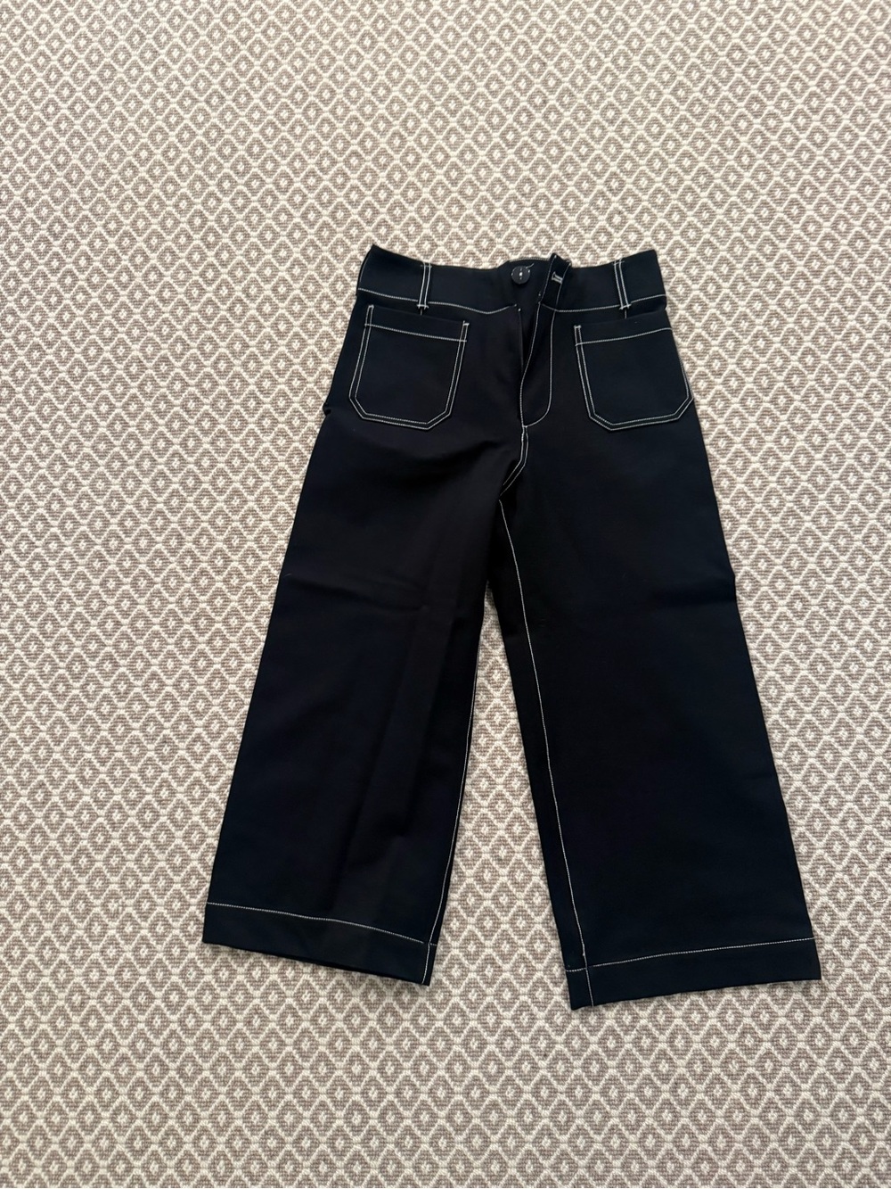 Maeve Black Wide-Leg Pants, cropped  with White Contrast Stitching 29 petite